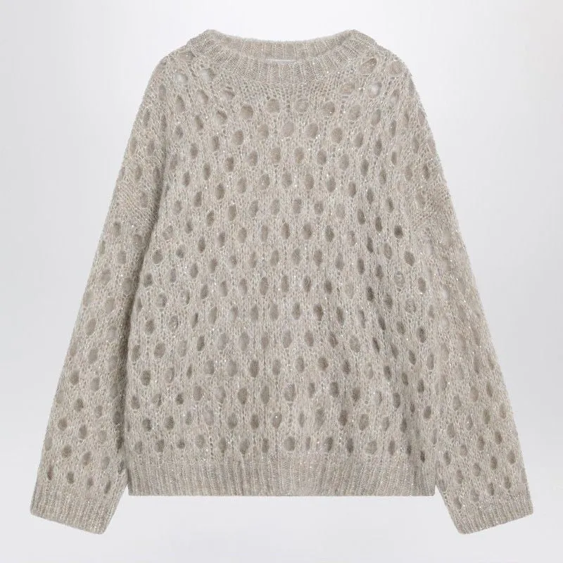 BEIGE OPENWORK MOHAIR-BLEND SWEATER sold by Lord & Taylor