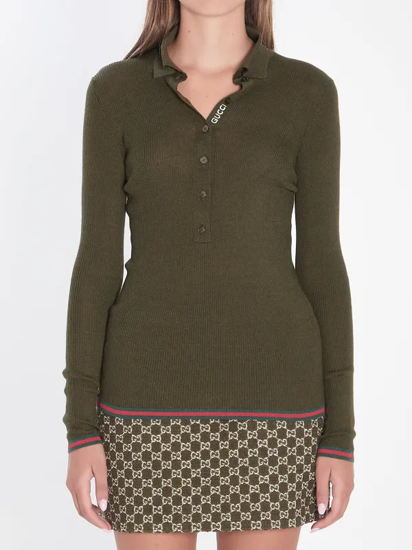 MILITARY GREEN POLO IN CASHMERE AND SILK sold by Lord & Taylor