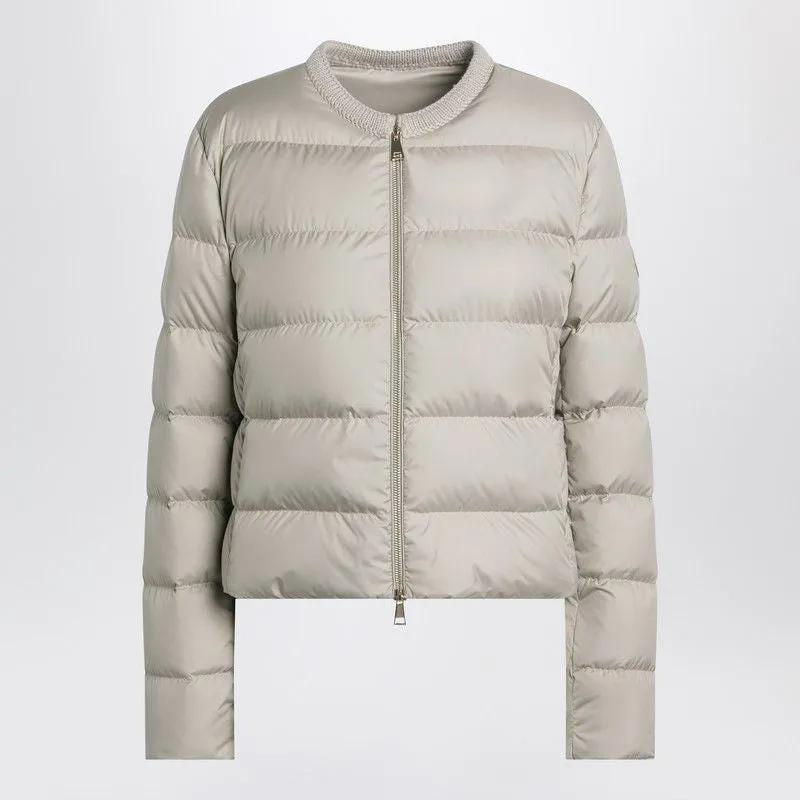 LIGHT BEIGE SHORT ZIP-UP PUFFER JACKET made by Moncler