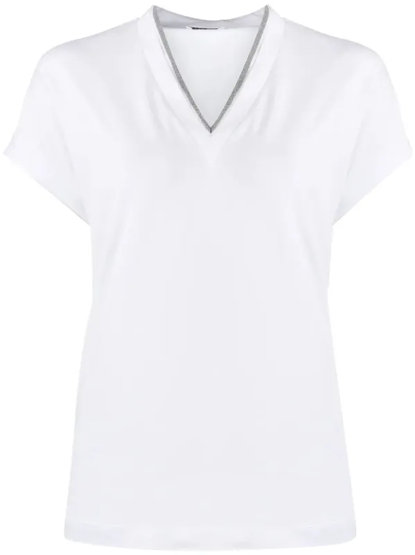 SILVER TRIM V-NECK TEE made by Brunello Cucinelli