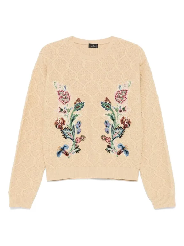 BEIGE WOOL SWEATER WITH EMBROIDERY sold by Lord & Taylor