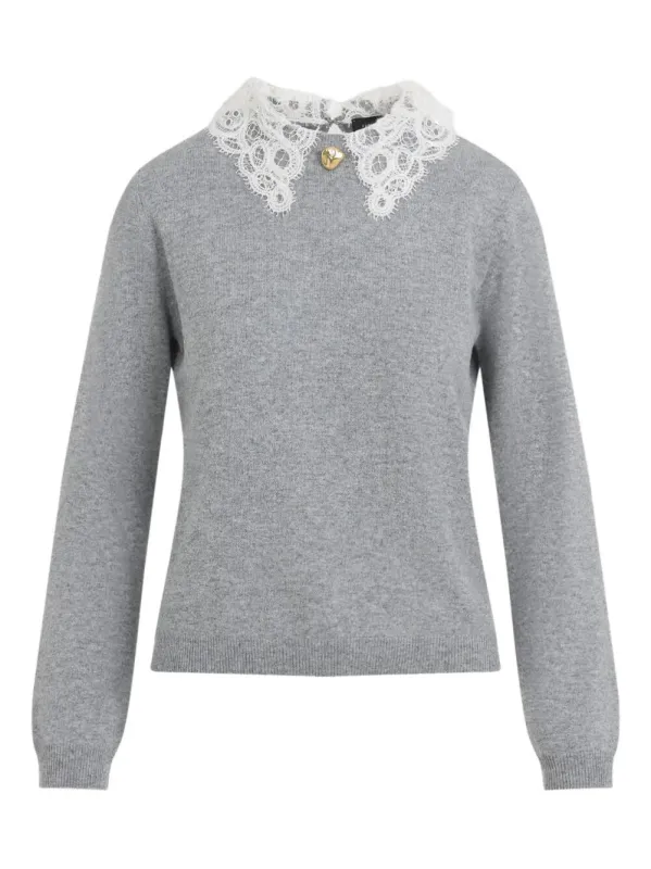 SHORT SLEEVE SWEATER LACE COLLAR  PEPITA DETAIL sold by Lord & Taylor