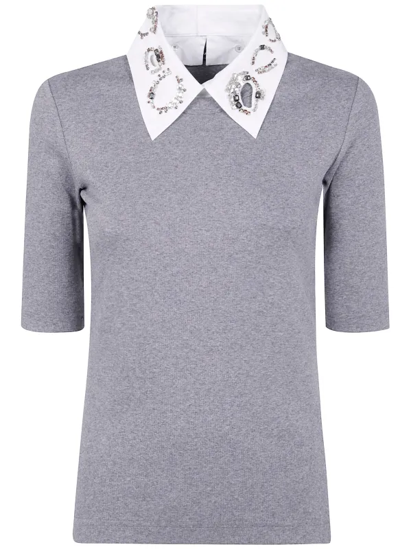 RIBBED SHORT SLEEVE T-SHIRT WITH EMBROIDERED sold by Lord & Taylor