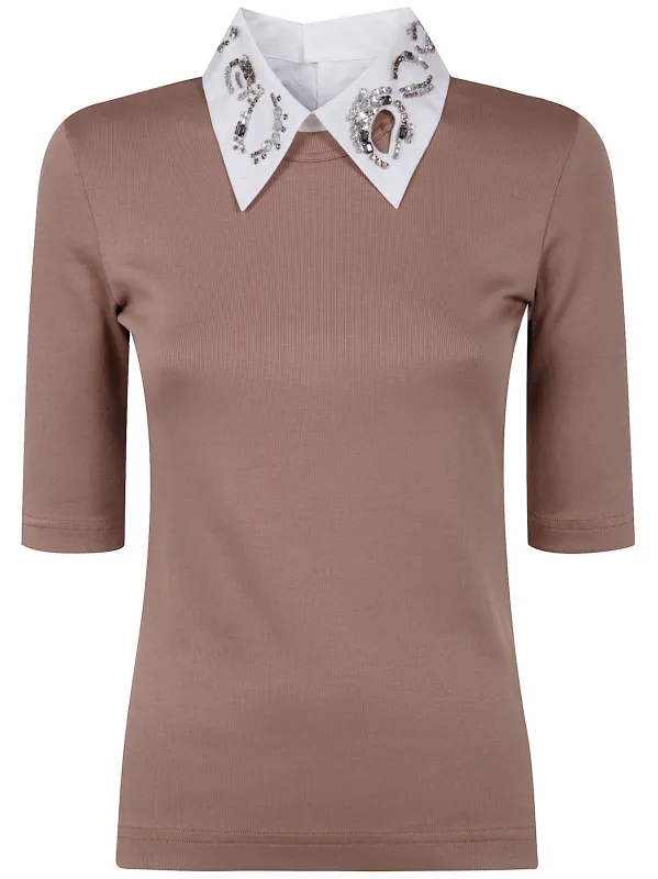 RIBBED SHORT SLEEVE T-SHIRT WITH EMBROIDERED sold by Lord & Taylor