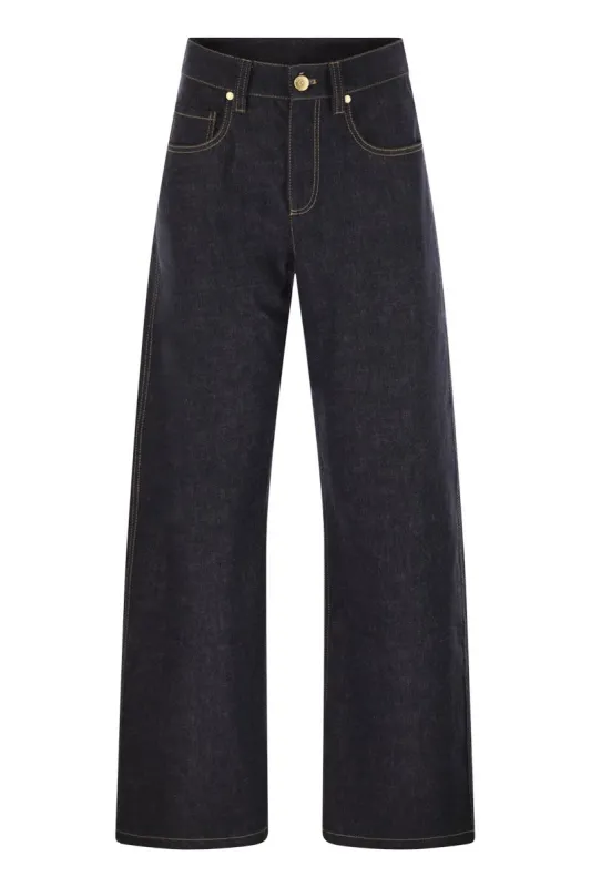 LOOSE FLARED DENIM PANTS WITH MONILINE sold by Lord & Taylor