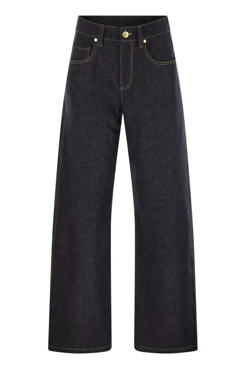 LOOSE FLARED DENIM PANTS WITH MONILINE sold by Lord & Taylor