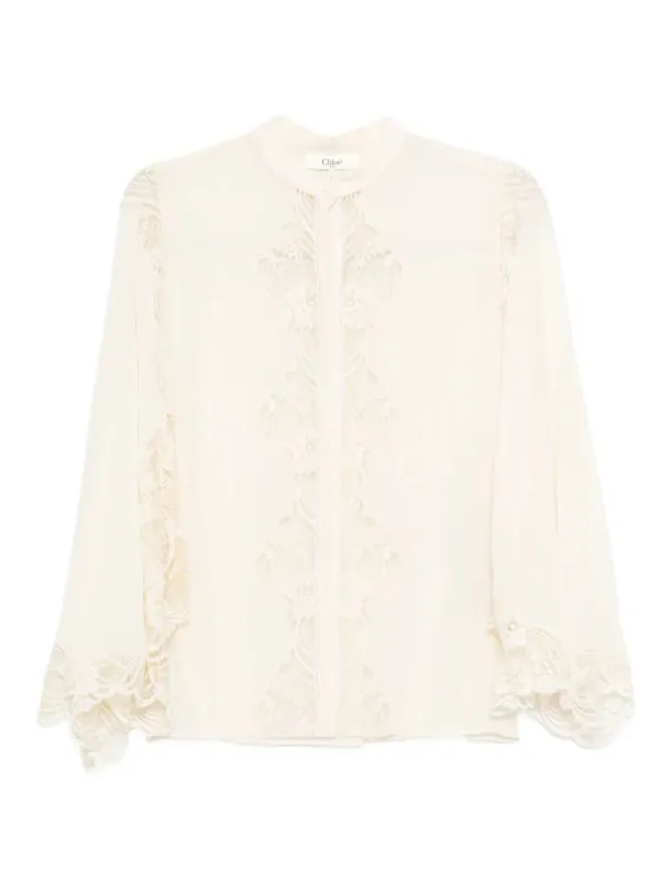 FLUID BLOUSE IN SILK GEORGETTE AND LACE sold by Lord & Taylor