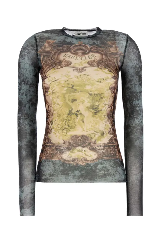 MESH LONG SLEEVES TOP PRINTED "MÉDAILLON" sold by Lord & Taylor