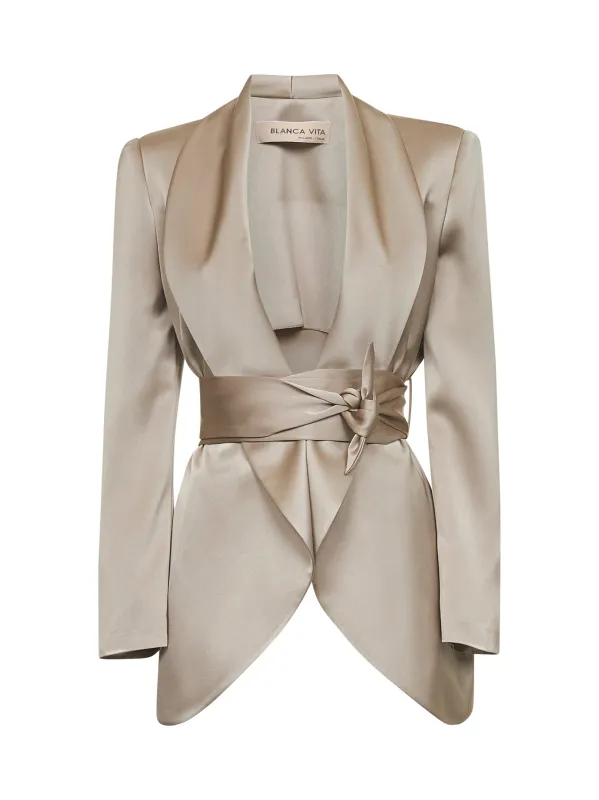 Beige Satin Grea Blazer with Sash sold by Lord & Taylor