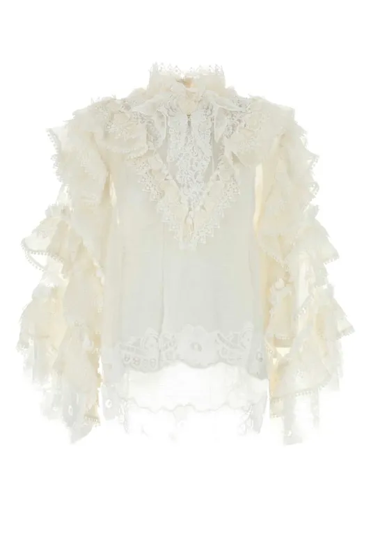WHITE LINEN BLEND CRUSH BLOUSE sold by Lord & Taylor