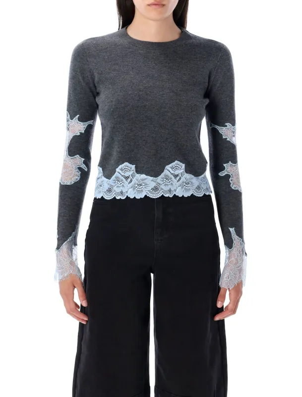 KNIT CREW NECK LACE DETAIL sold by Lord & Taylor