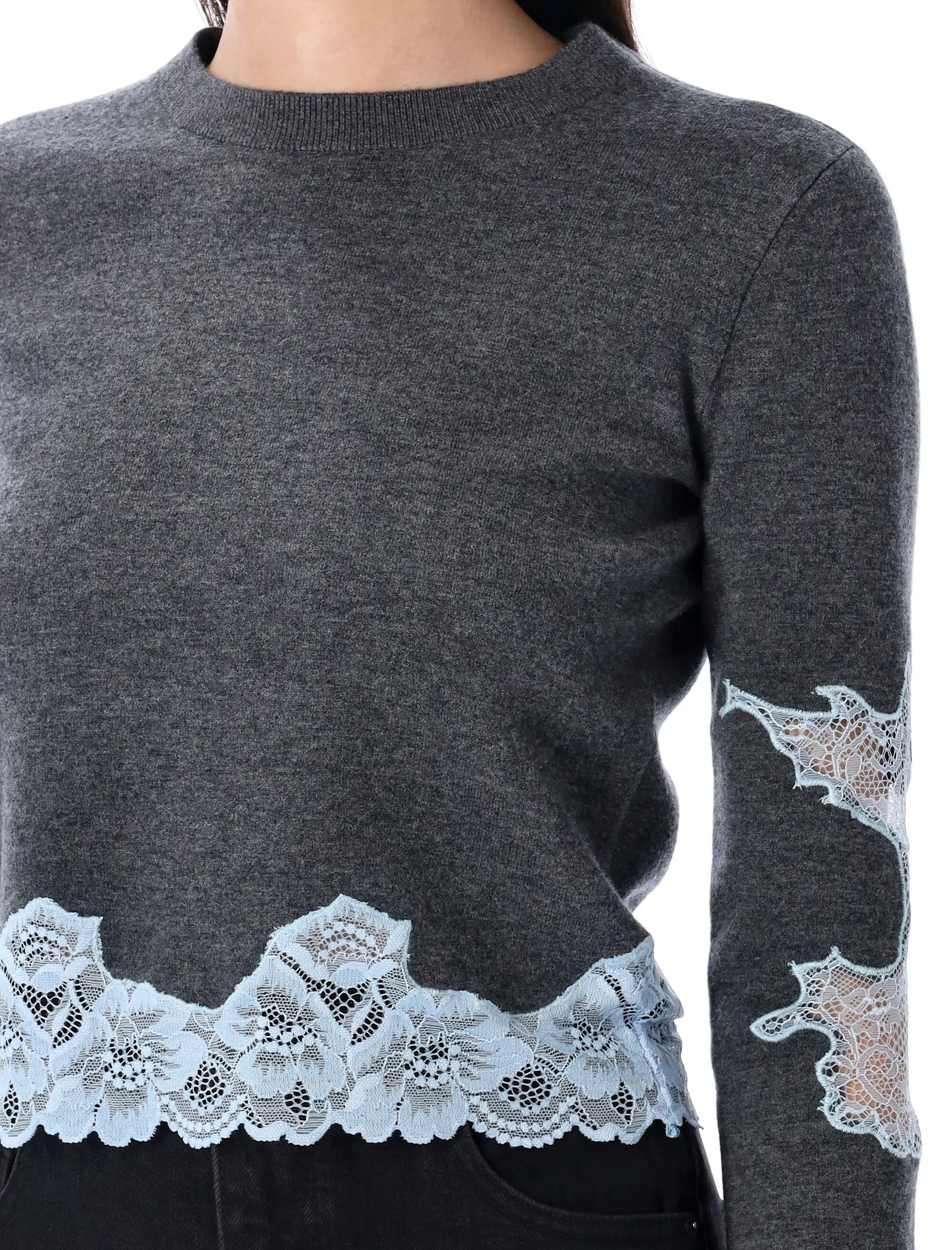 KNIT CREW NECK LACE DETAIL sold by Lord & Taylor product image thumbnail 3