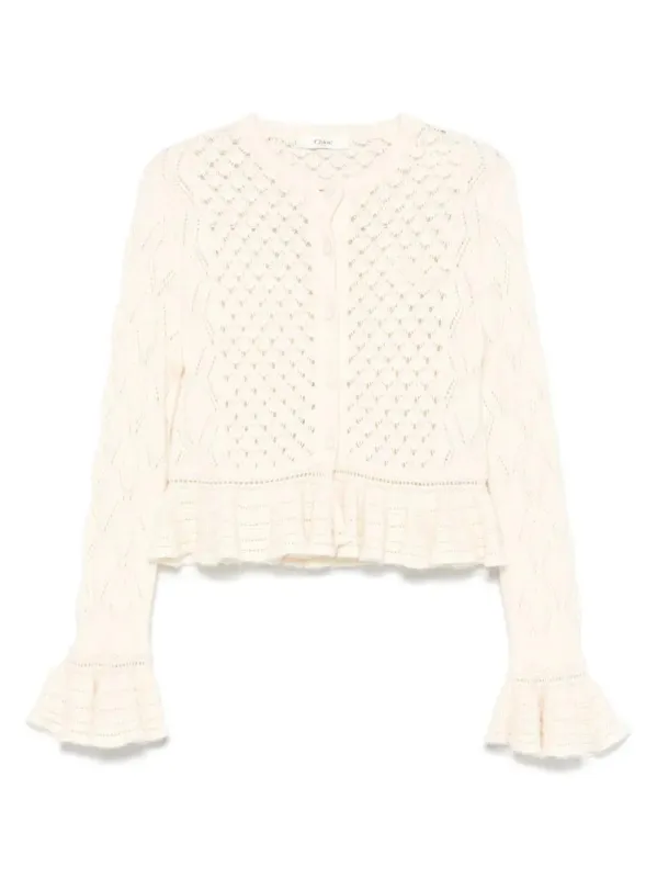LATTE-COLORED CROCHET CARDIGAN IN COTTON BLEND sold by Lord & Taylor