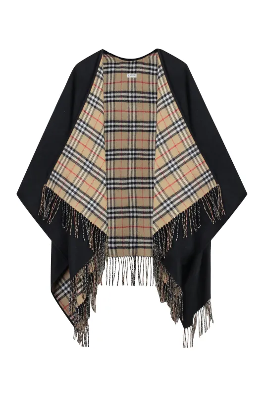 BLACK WOOL CAPE WITH CHECK PATTERN sold by Lord & Taylor