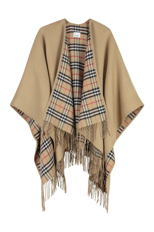 BEIGE WOOL CAPE WITH CHECK PATTERN sold by Lord & Taylor