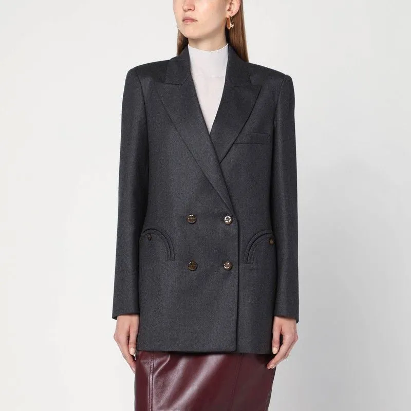 GREY WOOL DOUBLE-BREASTED BLAZER sold by Lord & Taylor