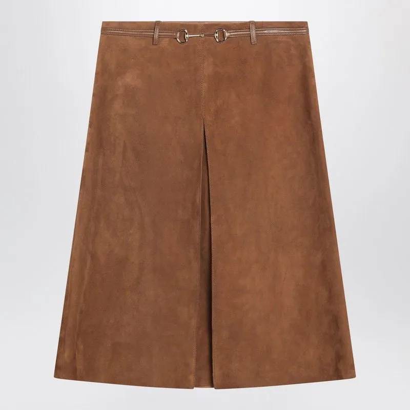 BROWN SUEDE SKIRT WITH HORSEBIT DETAIL sold by Lord & Taylor