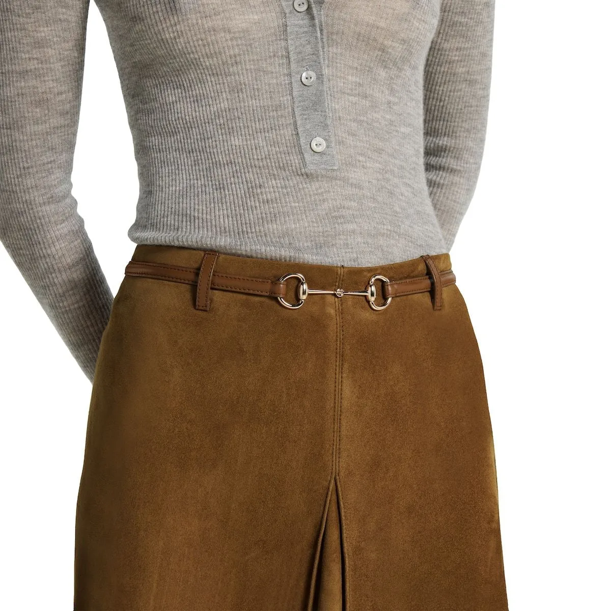 BROWN SUEDE SKIRT WITH HORSEBIT DETAIL sold by Lord & Taylor product image thumbnail 4