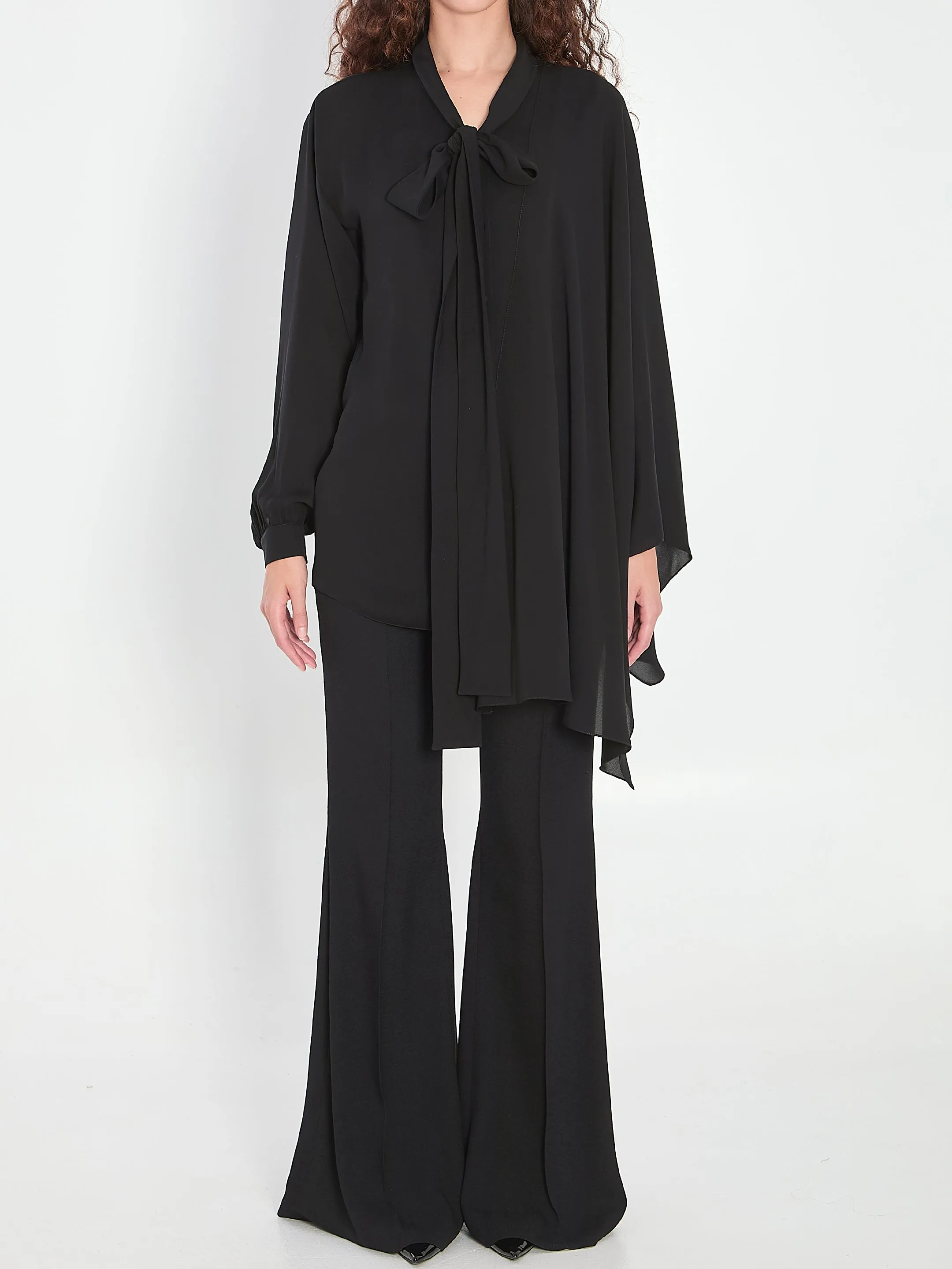 ASYMMETRIC BLACK SILK BLOUSE WITH SCARF sold by Lord & Taylor product image thumbnail 5