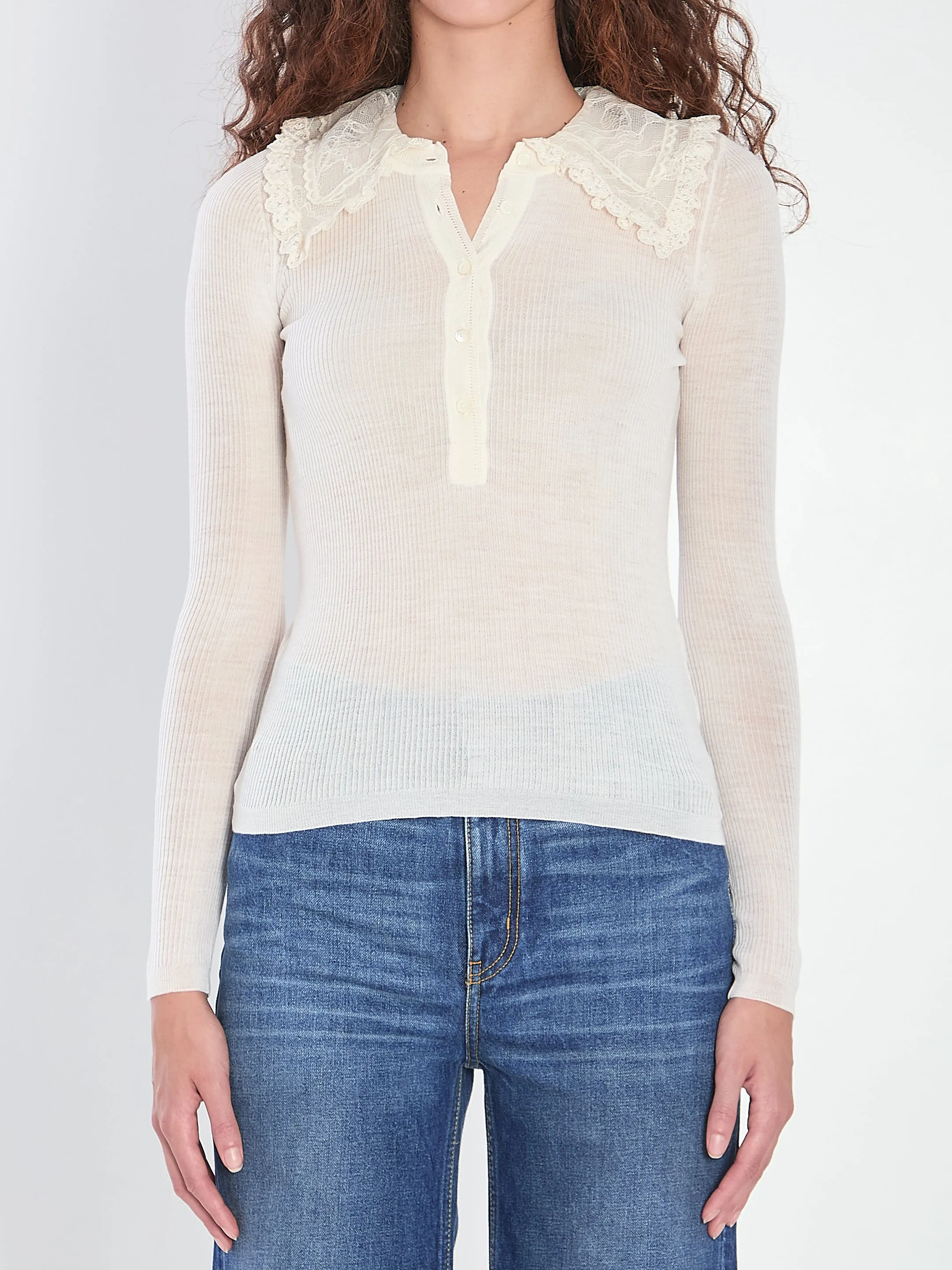 WHITE HENLEY SHIRT IN WOOL KNIT sold by Lord & Taylor
