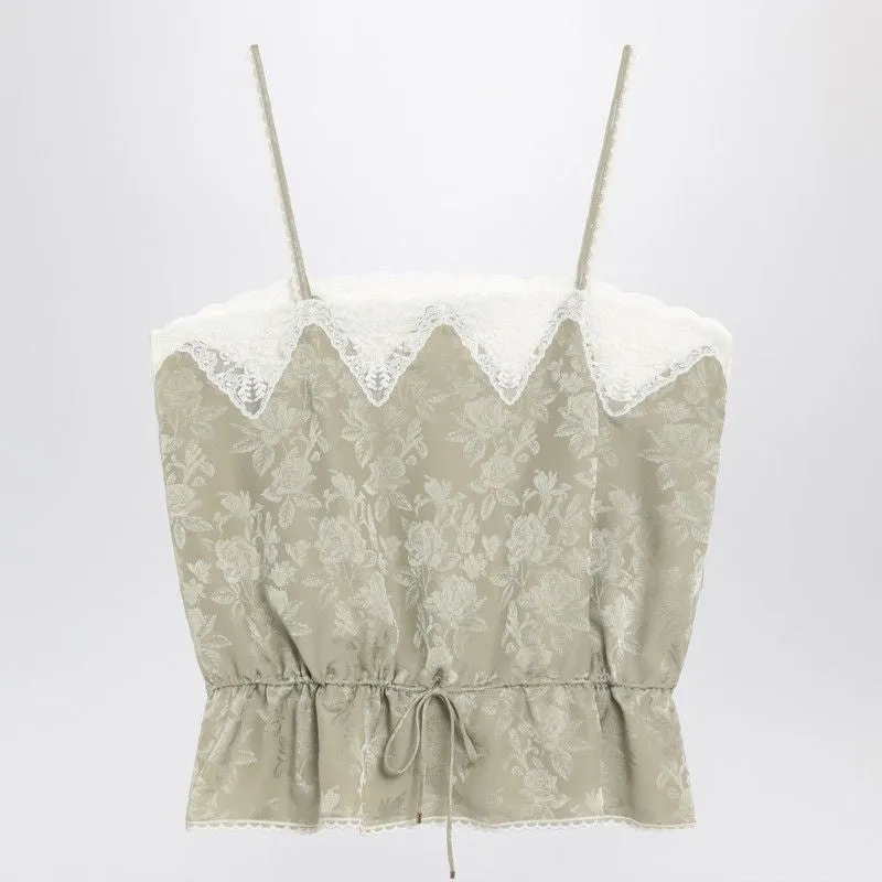 LIGHT GREEN SILK JACQUARD TOP WITH ROSES sold by Lord & Taylor