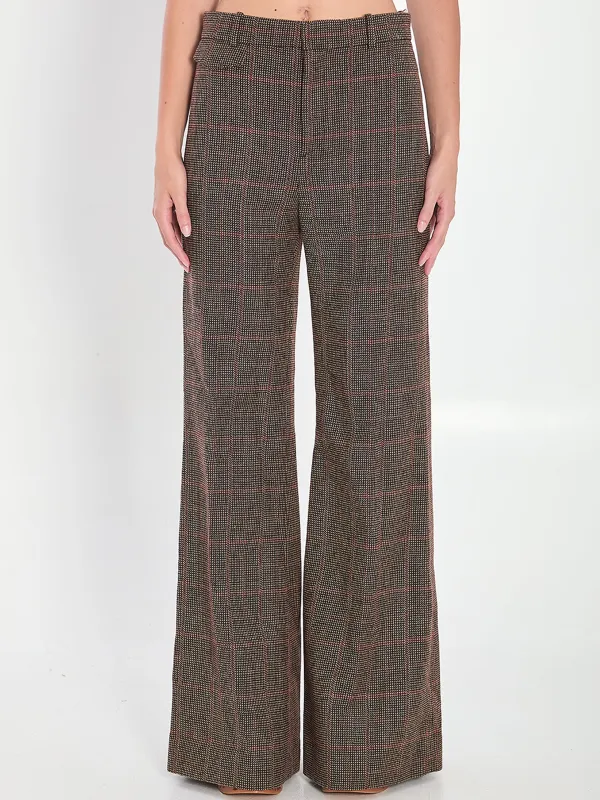 BROWN FLARED CHECKERED WOOL TROUSERS sold by Lord & Taylor