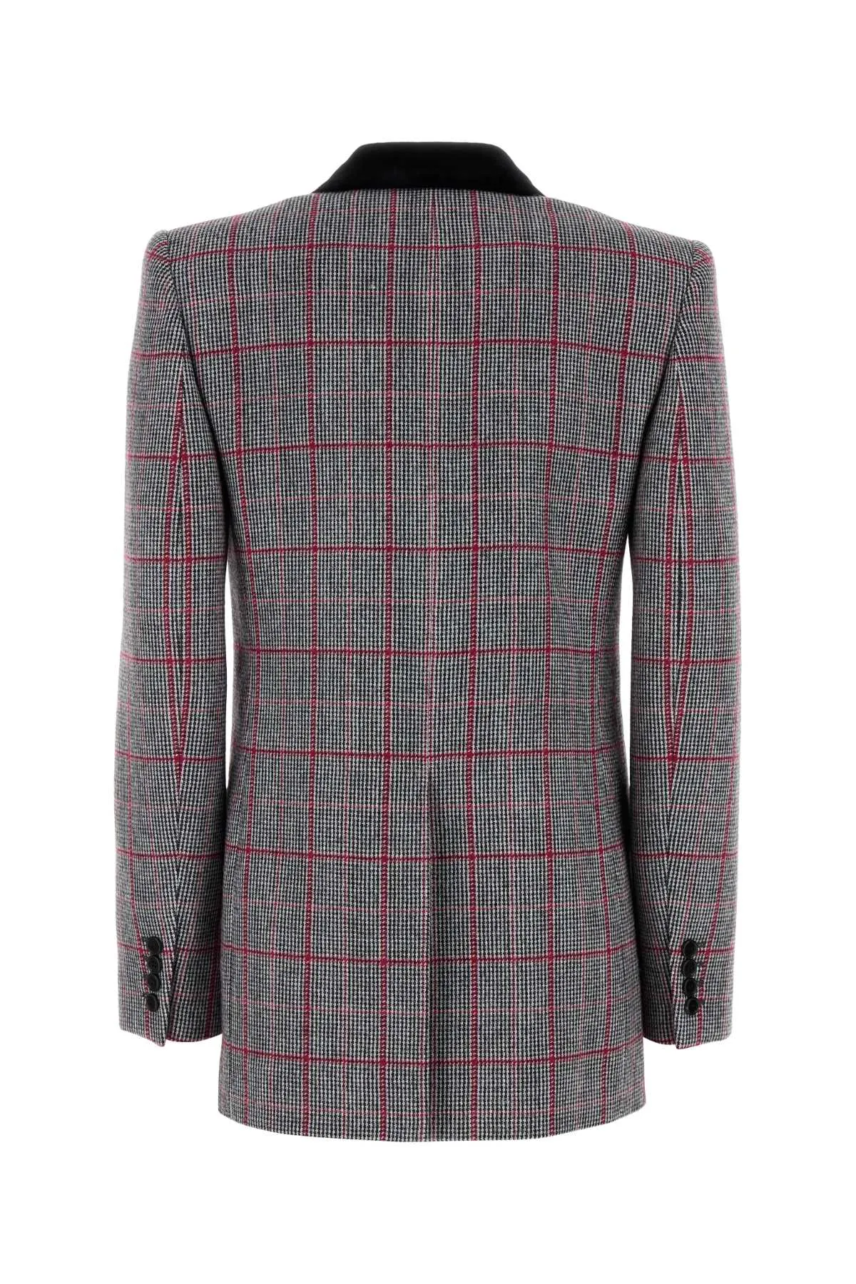 BLACK/WHITE CHECKERED WOOL DOUBLE-BREASTED BLAZER sold by Lord & Taylor product image thumbnail 2