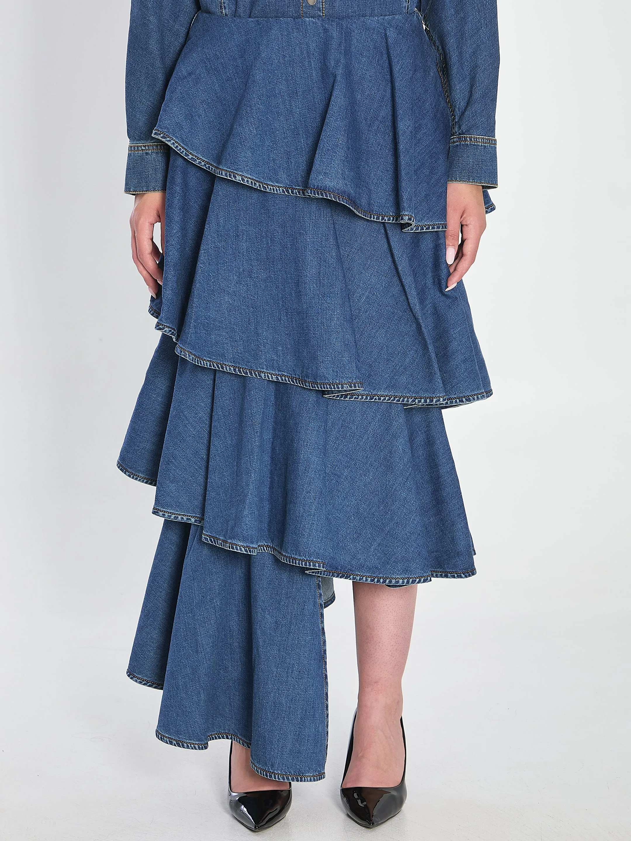 SPIRAL SKIRT IN DENIM sold by Lord & Taylor