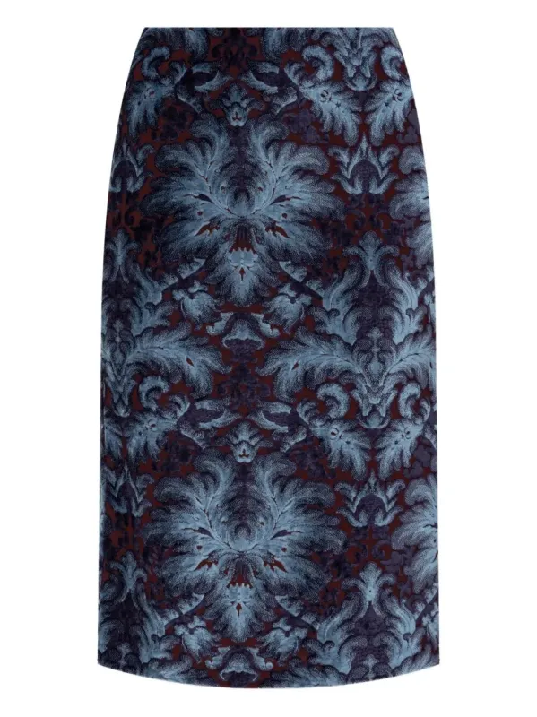 DAMASK-PATTERN VELVET MIDI SKIRT sold by Lord & Taylor