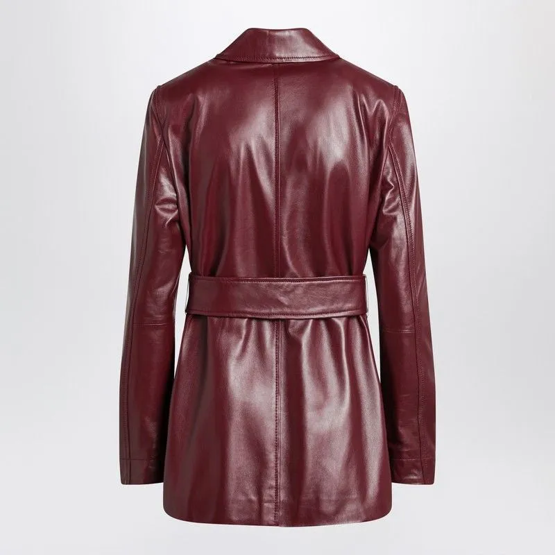 JACKET WITH BELT IN BORDEAUX NAPPA LEATHER sold by Lord & Taylor product image thumbnail 2