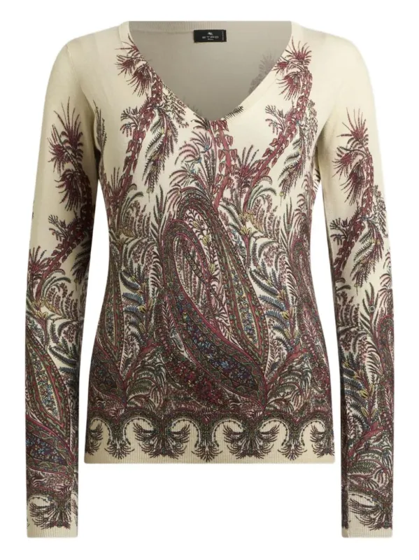 PAISLEY PRINT V NECK SWEATER made by Etro