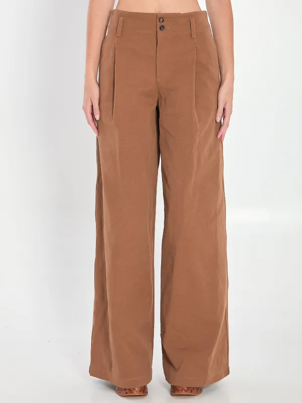 BROWN COTTON WIDE-LEG PANT sold by Lord & Taylor