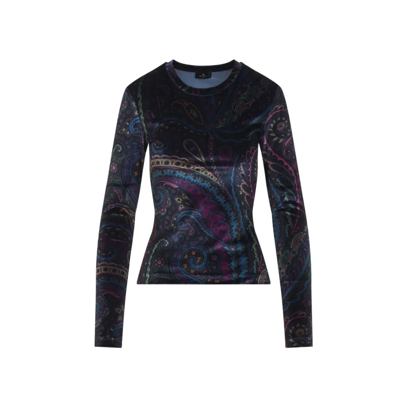 PAISLEY-PRINT LONG-SLEEVED VELVET TOP sold by Lord & Taylor