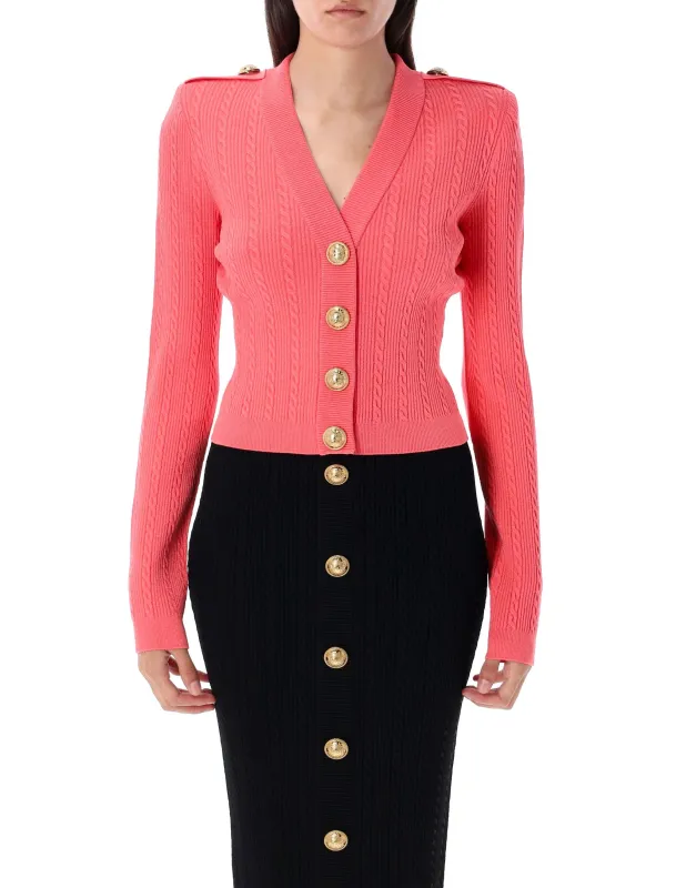 LONG SLEEVES RIBBED AND CABLE-KNIT CARDIGAN made by Balmain