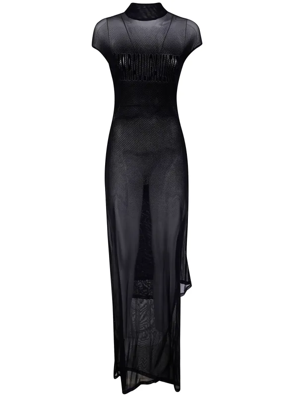 MESH SLEEVELESS LONG DRESS WITH VELVET FLOCK "" sold by Lord & Taylor