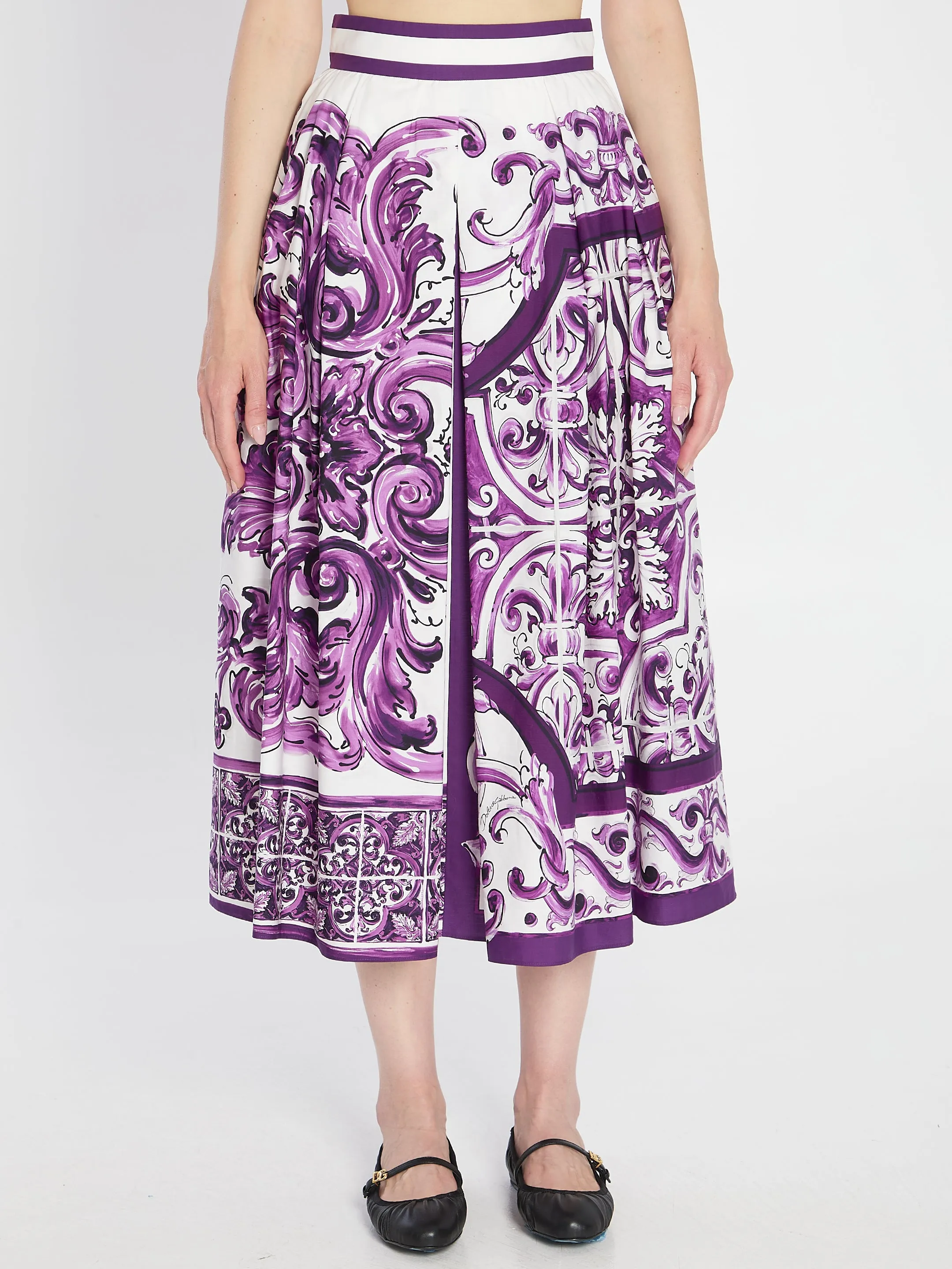 PURPLE MAIOLICA PRINT SKIRT IN POPLIN sold by Lord & Taylor