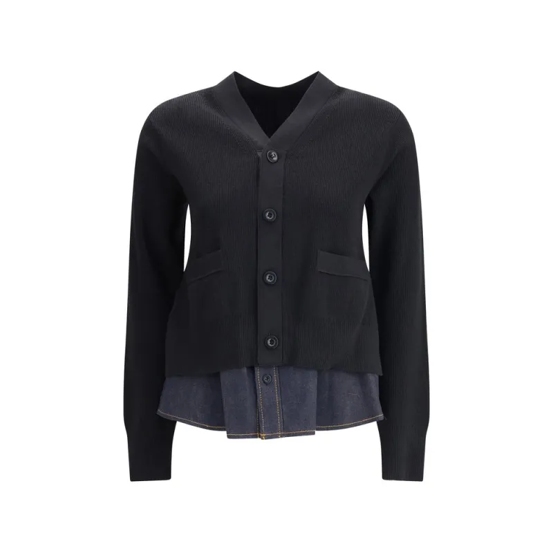 Cardigan with denim panel sold by Lord & Taylor