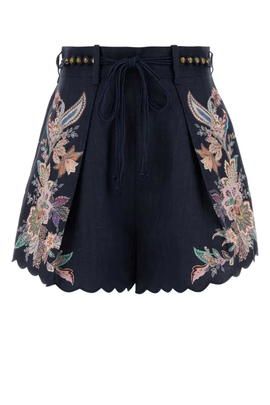 RHIANNON TUCK PRINTED LINEN SHORTS sold by Lord & Taylor