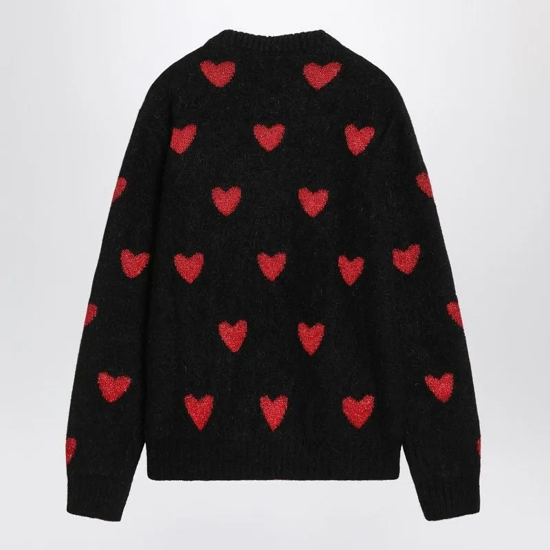 JACQUARD HEART PATTERN SWEATER BLACK/RED made by Valentino