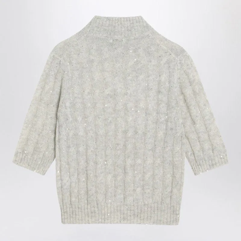 LIGHT GREY CABLE-KNIT SWEATER IN MOHAIR BLEND sold by Lord & Taylor