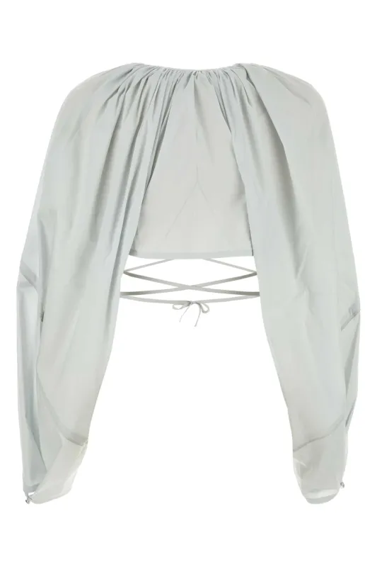 LIGHT GREY STRETCH COTTON BLEND BLOUSE sold by Lord & Taylor