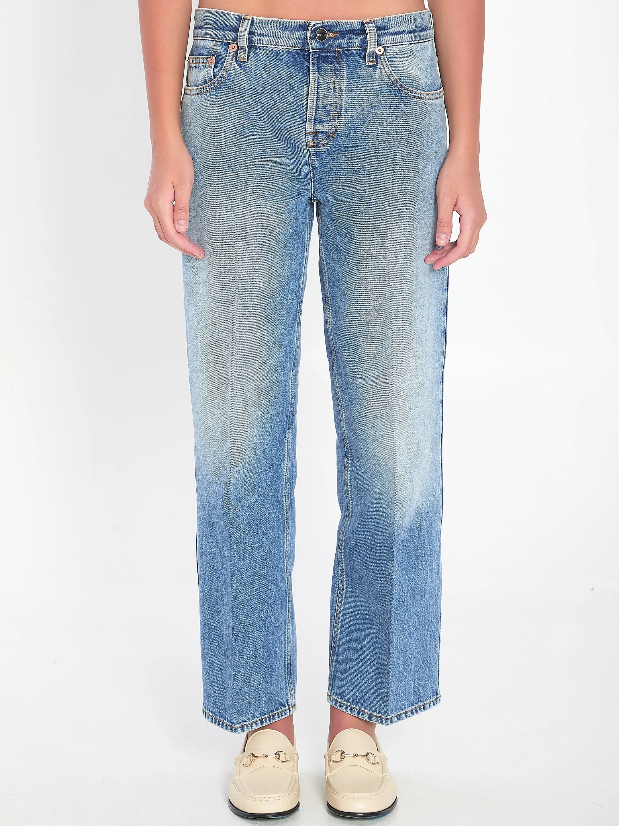 STRAIGHT LIGHT BLUE JEANS WITH FADED EFFECT sold by Lord & Taylor