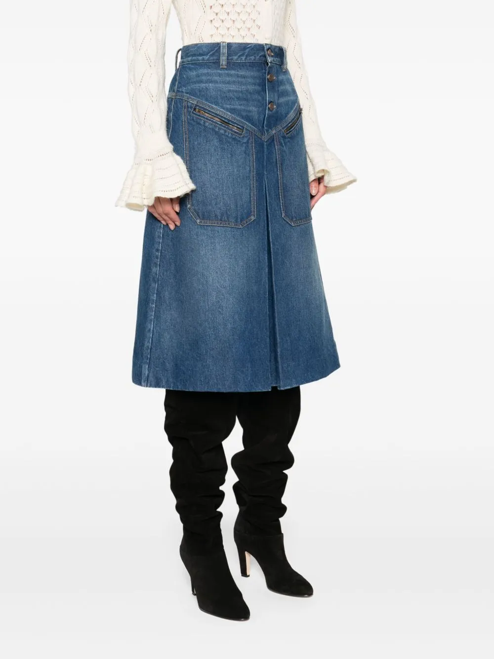 BUTTON-FRONT DENIM MIDI SKIRT WITH PATCH POCKETS sold by Lord & Taylor product image thumbnail 5