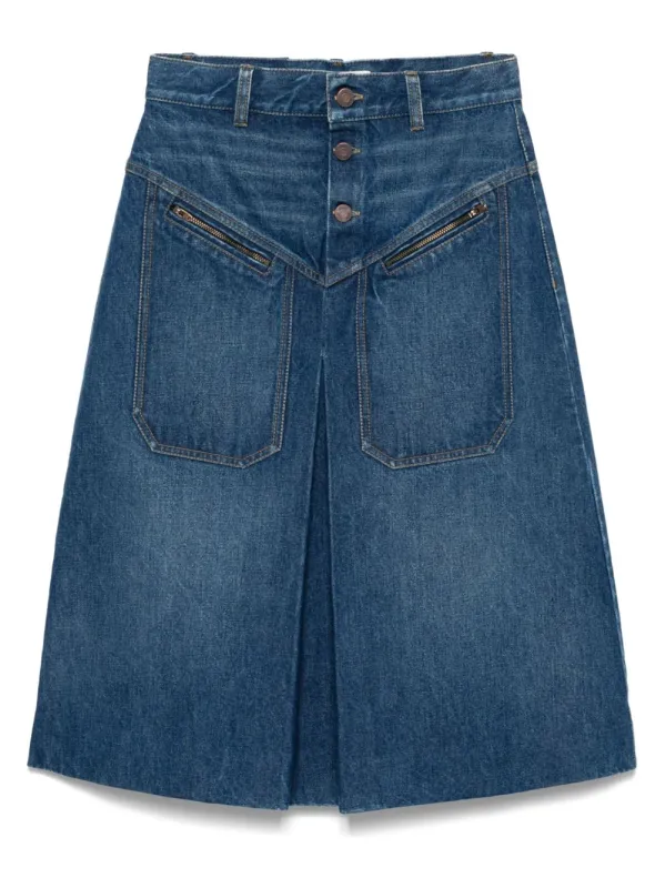 BUTTON-FRONT DENIM MIDI SKIRT WITH PATCH POCKETS sold by Lord & Taylor