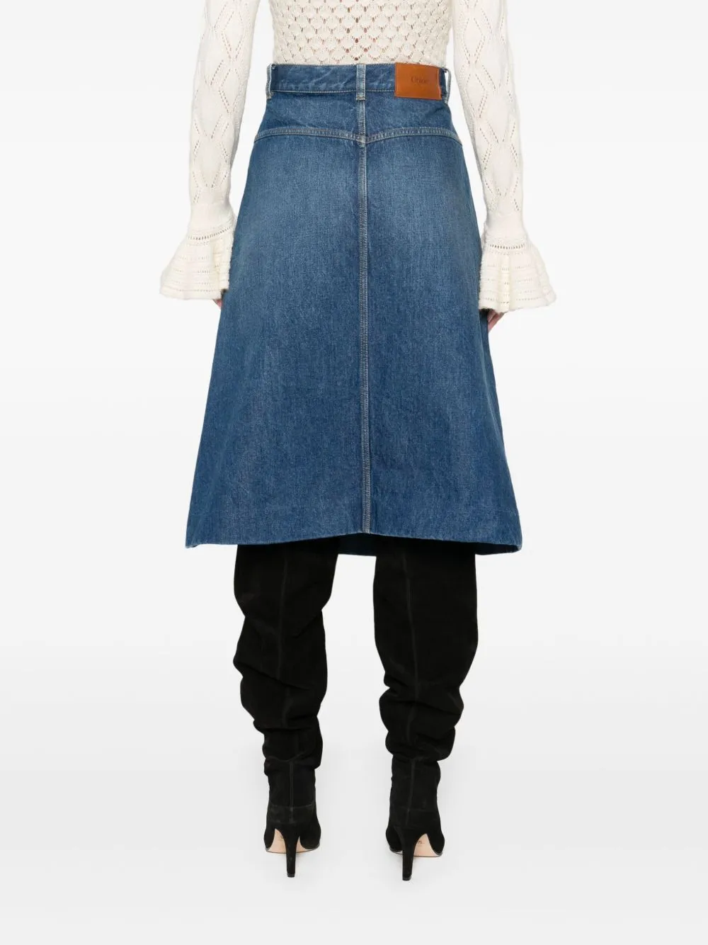 BUTTON-FRONT DENIM MIDI SKIRT WITH PATCH POCKETS sold by Lord & Taylor product image thumbnail 3