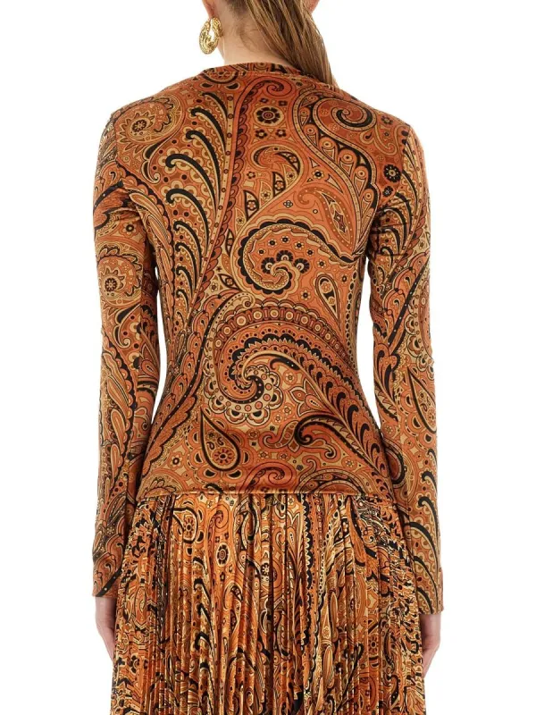 PAISLEY-PRINT LONG-SLEEVED VELVET TOP sold by Lord & Taylor