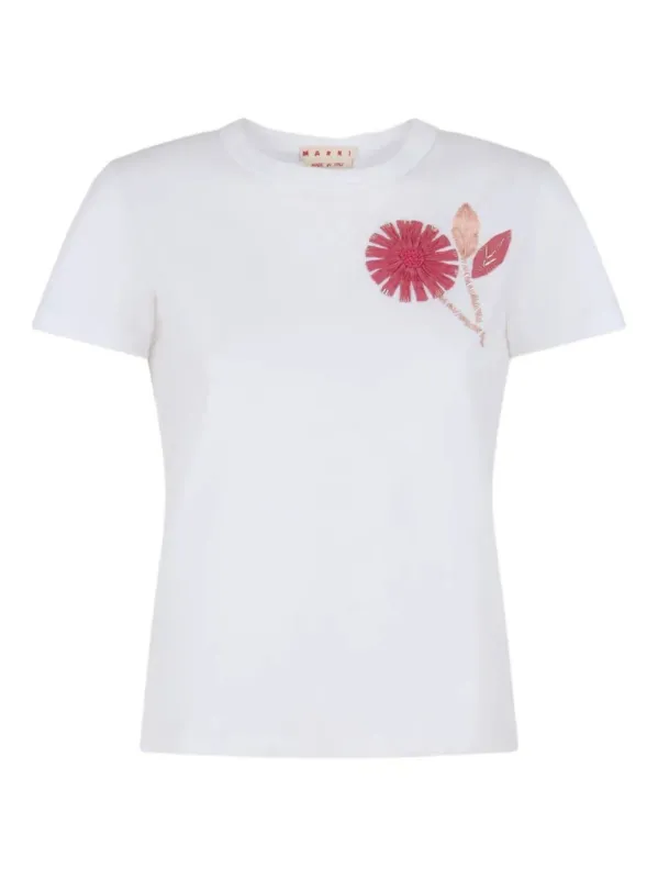 ORGANIC COTTON T-SHIRT WITH EMBROIDERED CAMELLIA sold by Lord & Taylor