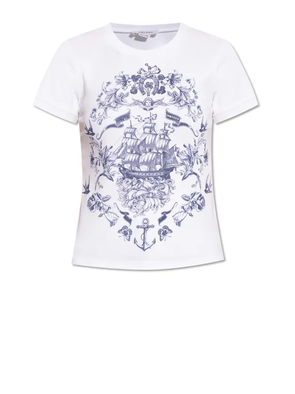 WHITE T-SHIRT WITH BLUE PRINT ON THE CHEST. sold by Lord & Taylor