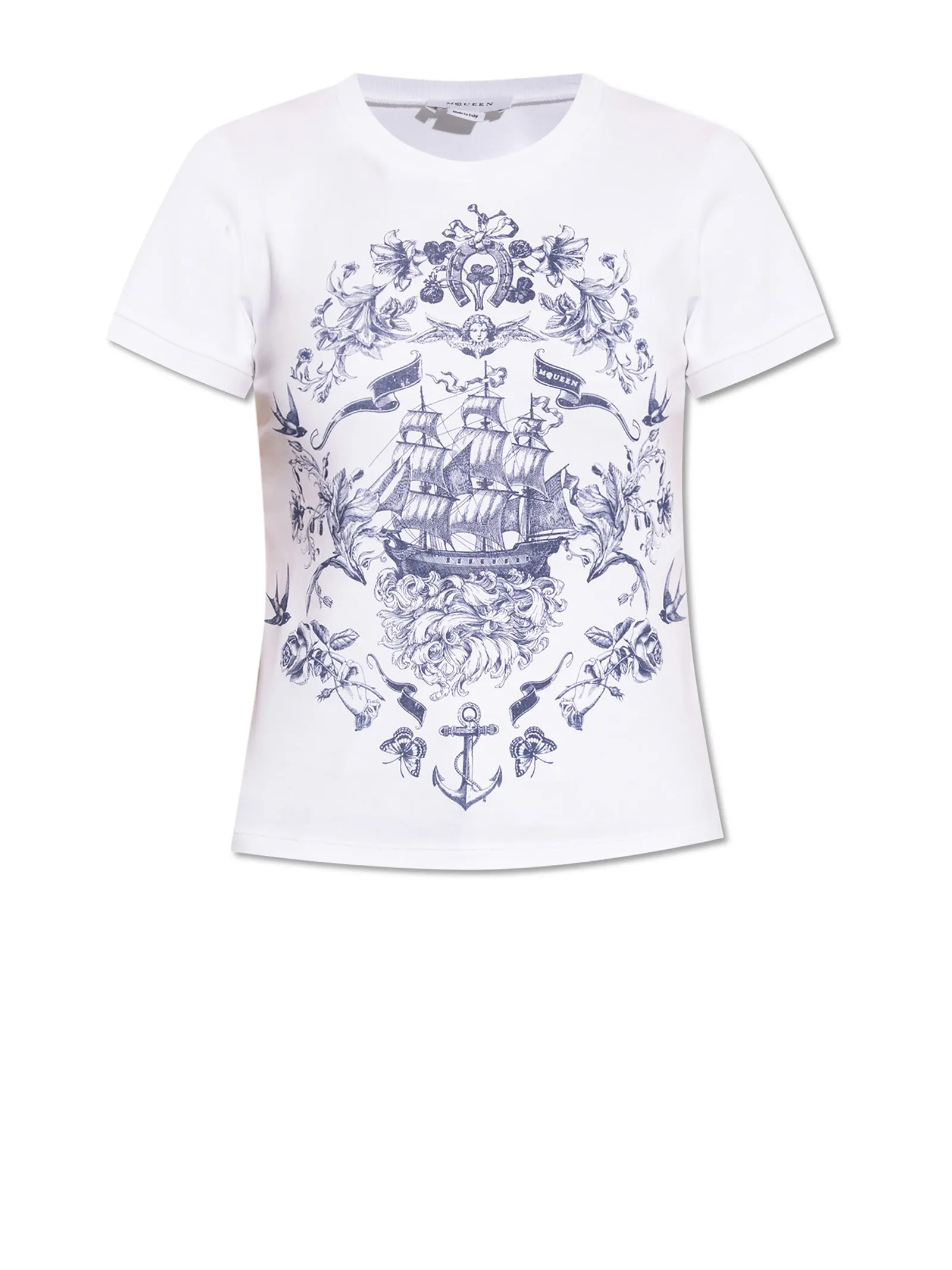 WHITE T-SHIRT WITH BLUE PRINT ON THE CHEST. sold by Lord & Taylor