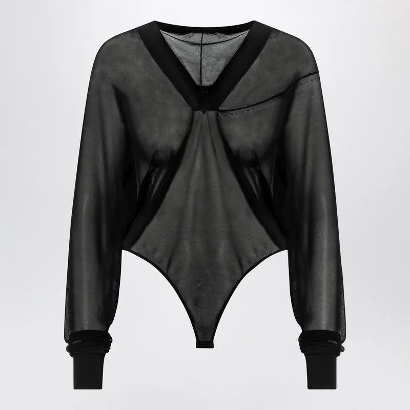 HOODED BLACK BODYSUIT IN FINE KNIT sold by Lord & Taylor